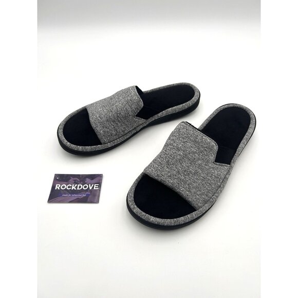 RockDove Womens L Memory Foam Open Toe Slide Scuff Slippers Gray Black 9-10 EUC - Picture 1 of 8
